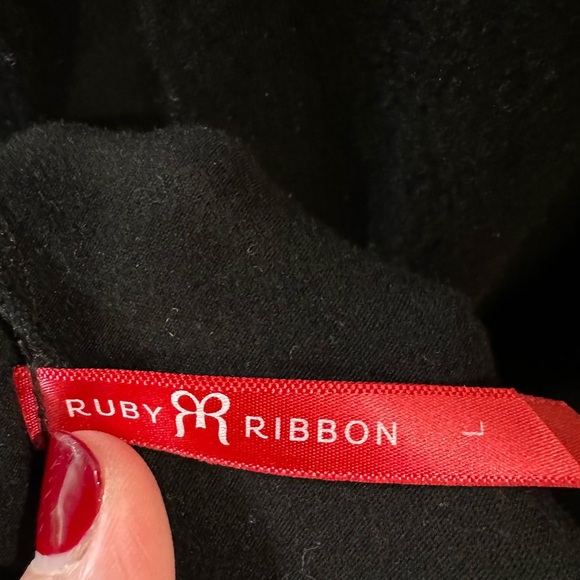 Ruby‎ Ribbon Fully Lined Shapewear Scoop Neck Black Jersey Knit Blouse Large - Picture 4 of 6